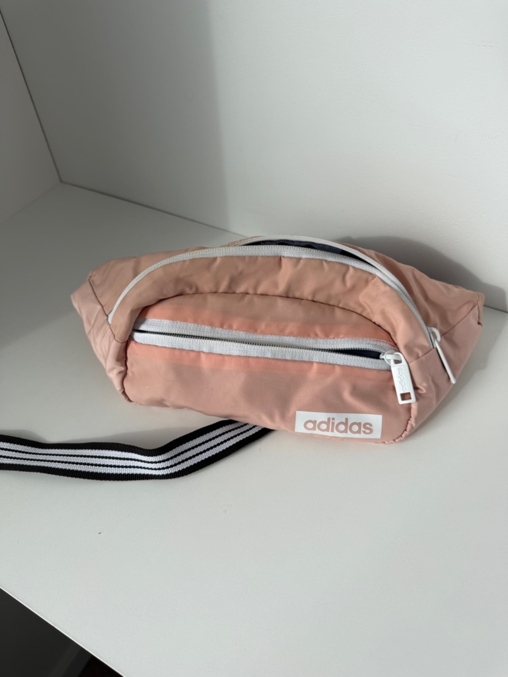 adidas Peach Pink Waist Bag Fanny Pack with Striped Strap